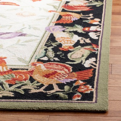 Ivory and Black Hand-Knotted Wool Square Rug