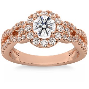 Pompeii3 1 1/2Ct Diamond Engagement Ring Halo Twist Band 14k Gold Lab Created - 1 of 4