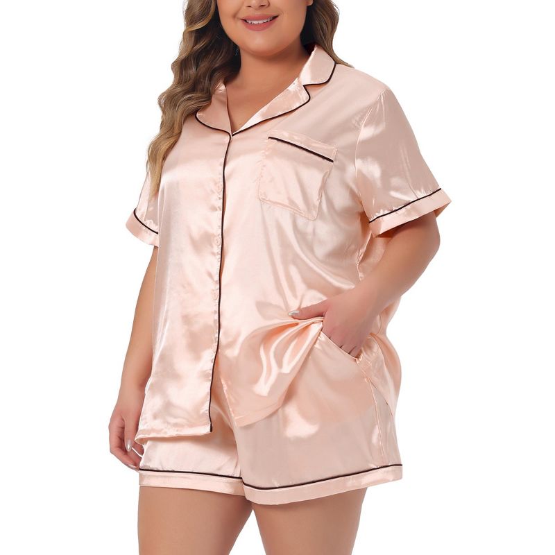 Agnes Orinda Women's Plus Size 2 Pieces Elegant Satin Pajamas Sets with Pockets, 2 of 6