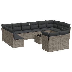 vidaXL Patio Sofa Set Grey PE rattan, tempered glass, powder-coated steel - 1 of 4