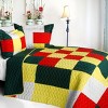 Slickblue Full/Queen Quilt Set, Plaid Design, TC Fabric, Yellow-Black/Green Colors, Machine Washable, 3PC - 4 of 4