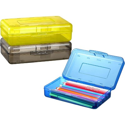 Paaaawaters 3 Pack Pencil Case, Large Hard Pencil Box Bulk, Clear Crayon Box Marker Pen Organizer