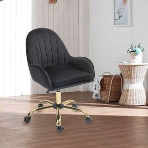 CAVINAS Velvet Home Office Desk Chair with Wheels, Flannel Adjustable Office Chairs with Gold Base, Swivel Desk Chair Comfy with Side Arms - 1 of 4