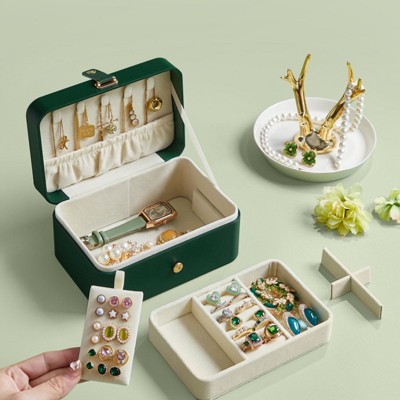 Travel Jewelry Case, Portable 2-Layer Jewelry Box Versatile Earring Storage