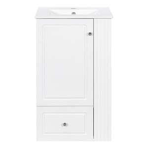 Gulches 20 in 18 in Undermount Rectangular Bathroom Sink in White MDF Pine Wood Ceramic with Soft Close Drawer Open Shelves Towel Bar - 1 of 4