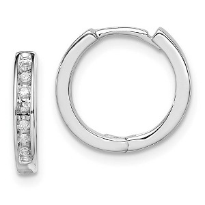 Black Bow Jewelry 1/10 Carat Diamond Huggie Round Hoop Earrings in Sterling Silver, 13mm - 1 of 4