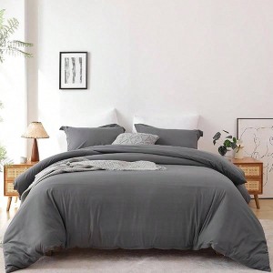 Dark Grey Queen Duvet Cover Set - Set of 3 Soft Cooling with Zipper, Breathable Microfiber, No Comforter Included - 1 of 4