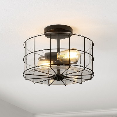 Hannes 12" Matte Black Glass Drum LED Flush Mount