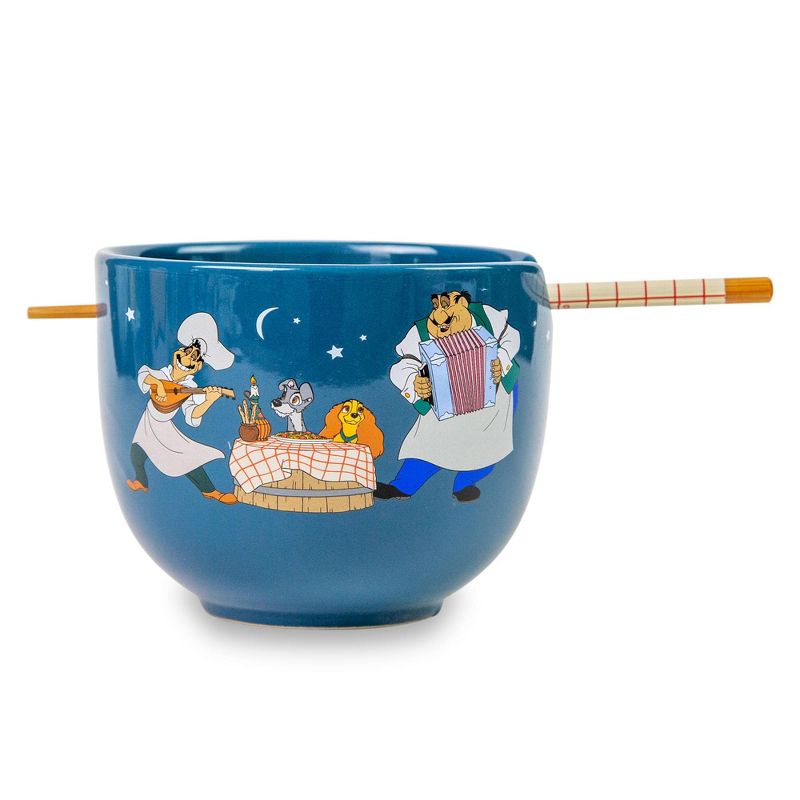 Silver Buffalo Disney Lady And The Tramp Serenade 20-Ounce Ceramic Ramen Bowl and Chopstick Set, 1 of 7