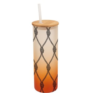 Elanze Designs Nautical Knotted Rope Pattern Wrap-Around Design 25 Ounce Frosted Gradient Glass On-The-Go Coffee Travel Skinny Tumbler Mug Cup, Bamboo - 1 of 1