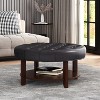 CAVINAS Modern Round PU Leather Ottoman Bench with Storage Shelf,Upholstered Wooden Storage Ottoman for Living Room - 2 of 4