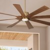 Possini Euro Design 60" Defender Modern Indoor Outdoor Ceiling Fan 8 Blade LED Light Remote Control Soft Brass Motor Koa Finish Blades Bedroom Patio - 2 of 4