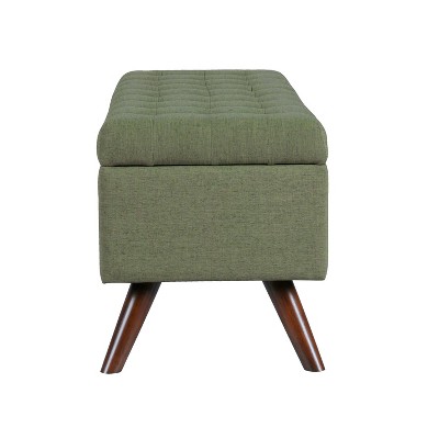 Olive Green Tufted Storage Bench with Wood Legs