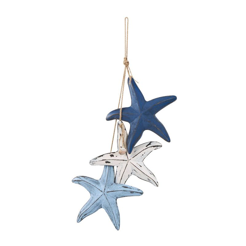 27&#34;x2&#34; Wooden Starfish Distressed Layered Wall Decor with Hanging Rope and Decorative Shell Accents Blue - Olivia &#38; May, 5 of 9