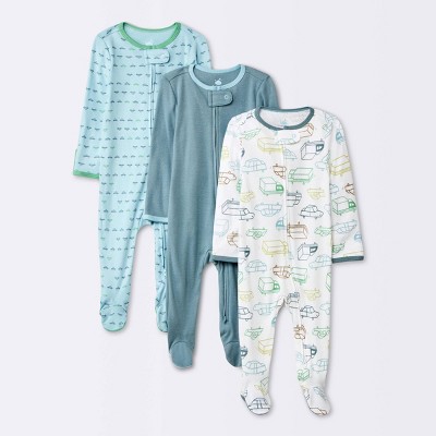 Image of Baby Boys' 3pk On The Move Zip-Up Sleep N' Play - Cloud Island™ Turquoise Blue 6-9M
