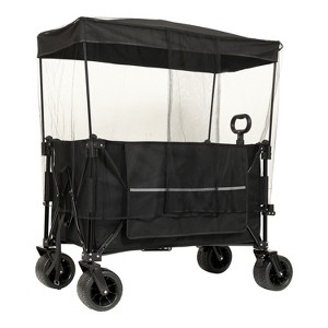 CAVINAS Collapsible Foldable Extended Wagon Cart with Canopy, All-Terrain Shopping Cart with Side Pocket and Brakes, Heavy-Duty Wagon - 1 of 4