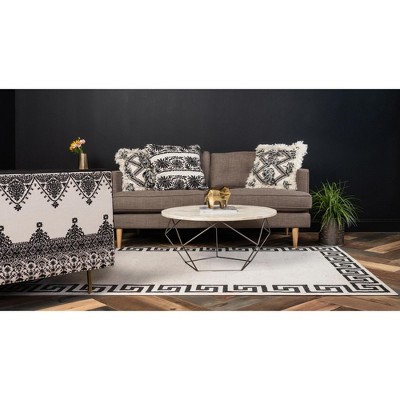 Athens Beige and Black Geometric Border 5' x 8' Area Rug