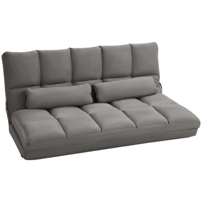 SKRAN Convertible Floor Sofa Chair, Folding Couch Bed, Guest Chaise Lounge with 2 Pillows, Adjustable Backrest and Headrest, Dark Gray