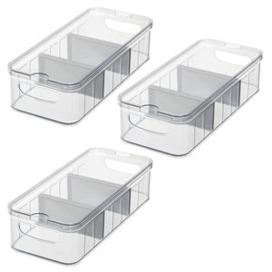 iDesign 3-Piece Fridge Organizer Bins with Dividers - Clear/Gray - 1 of 4