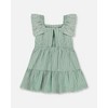 Deux par Deux Girl Chambray Dress with Embroidery Mint Green Striped - 3 of 4