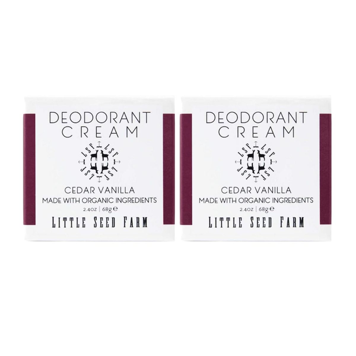 Little Seed Farm All Natural Deodorant Cream, Aluminum Free Activated Charcoal Deodorant - Cedar Vanilla (2.4oz)- (PACK OF 2)