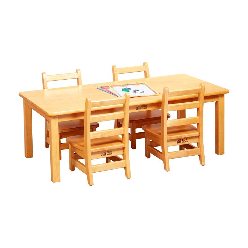 ECR4Kids 24in x 48in Rectangular Hardwood Table with 16in Legs and Four 8in Chairs, Kids Furniture, 4 of 12