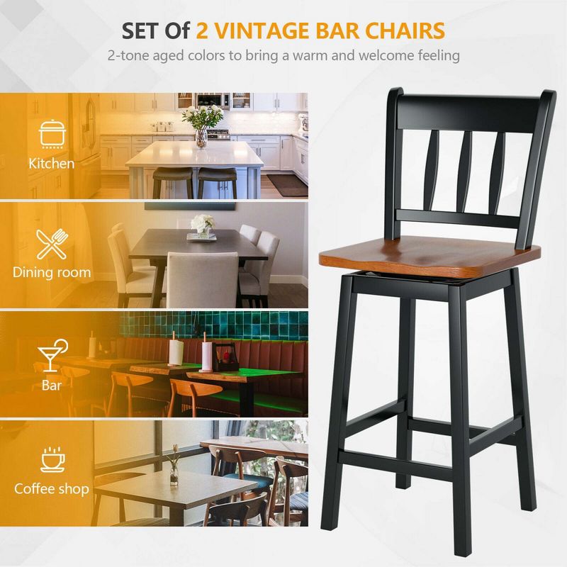 Costway 2PCS Bar Stool 24.5'' Swivel Counter Height Chair w/ Footrest, 5 of 9