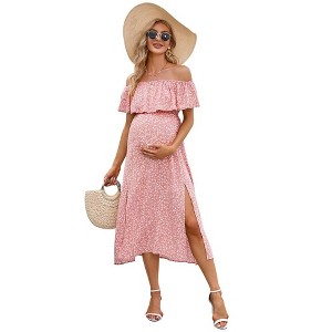 Women's Off Shoulder Split A Line Casual Maxi Dress Photography Dress for Babyshower - 1 of 1