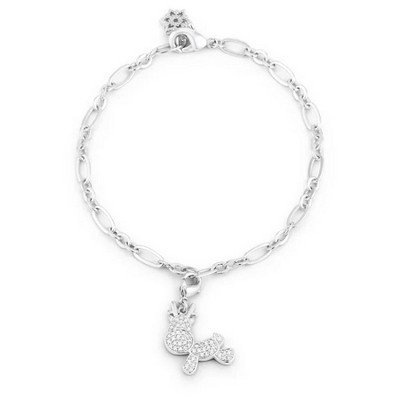 ShineHigh Holiday Charm Bracelets for Women, 7.5-Inch Rhodium-Plated Lead-Free Alloy with Pave Cubic Zirconia, Snowman or Reindeer Design