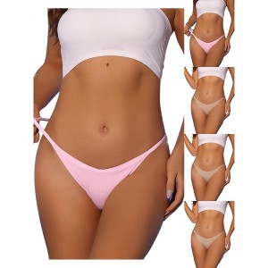 Allegra K Women's V-waisted Ruched Invisibles Breathable No Trace Thongs Multicolored - 1 of 4