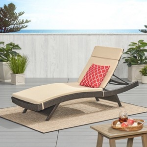 Christopher Knight Home Salem Outdoor Wicker Armless Adjustable Chaise Lounge with Cushion - 1 of 4