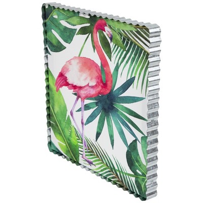 Pink Flamingo Tropical Canvas Wall Art with Metal Frame