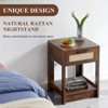 Natural Rattan Nightstand, Bed Side Table with Drawer, Wooden End Table, Rattan Chest of Drawer with Retro Handle for Living Room, Bedroom - 2 of 4