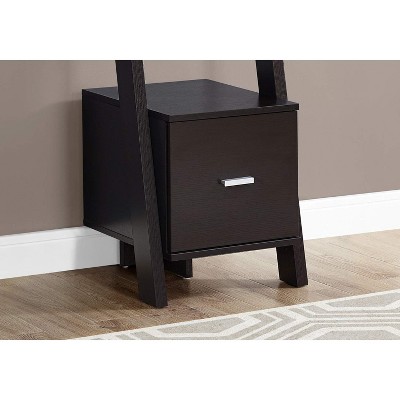 Transitional Cappuccino Wood Corner Ladder Bookcase with Storage Drawer