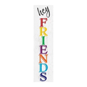 HomeRoots 36" White And Red Solid Wood Hey Friends Porch Sign - 1 of 4