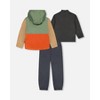 Deux par Deux Boy 3-In-1 Mid-Season Outerwear Set Gray, Beige, Orange, and Sage - 3 of 4