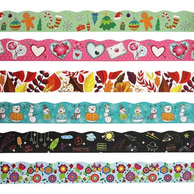 Juvale 6 Pack Bulletin Board Borders, Seasonal Decorative Trimmers, Whimsical Border Trim for Classroom, School, 2.25 x 36 Inches