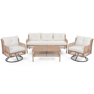 BENCMATE Patio Accent Chairs, Outdoor Chair with Cushion, Weatherproof Woven Wicker for Garden Balcony Poolside, Beige, 72.1"*27.8"*31.1" - 1 of 4
