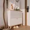 PDTEND Narrow Freestanding Shoe Rack Cabinet with 2 Flip Drawers and Natural Wood Legs - 3 of 4