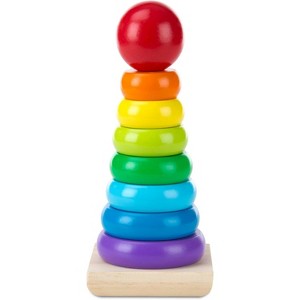 Rainbow Wooden Ring Stacker Toy, Colorful Educational Stacking Rings for Toddlers Ages 2+ - 1 of 4