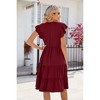 Adjustable chest Drawstring Coolmee Women Summer V-neck Ruffled Short Sleeve Casual Midi Dress With Pockets Dress - 4 of 4