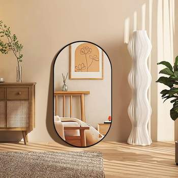 Serio 20"x 28" Modern Oval/Pill Shaped Wall Mount Mirror,Horizontal/Vertical Hanging Aluminum Alloy Frame Mirror-The Pop Home