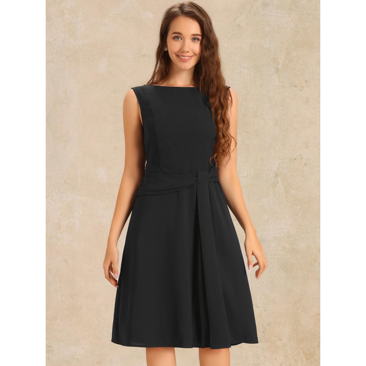 Женские платья INSPIRE CHIC Women's Tie Waist Boat Neck Midi Sleeveless Work Dress Black Small — фото 4