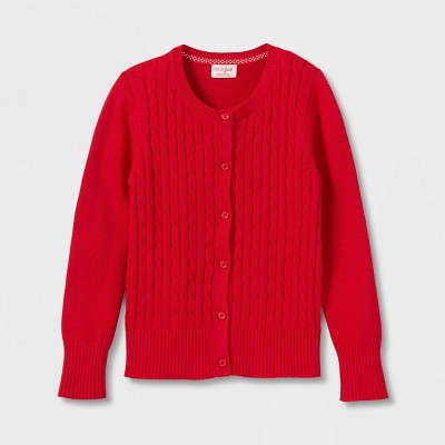 Girls' Crew Neck Cable Uniform Cardigan Sweater - Cat & Jack™ Red