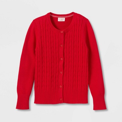 Girls' Crew Neck Cable Uniform Cardigan Sweater Cat Jack™ Target