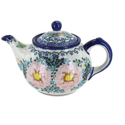 Blue Rose Polish Pottery Apple Blossom Small Teapot