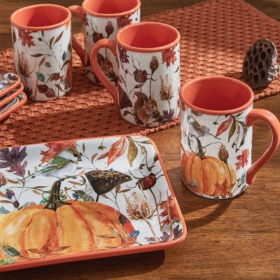 Autumn Harvest Ceramic Mug Set with Fall Motifs