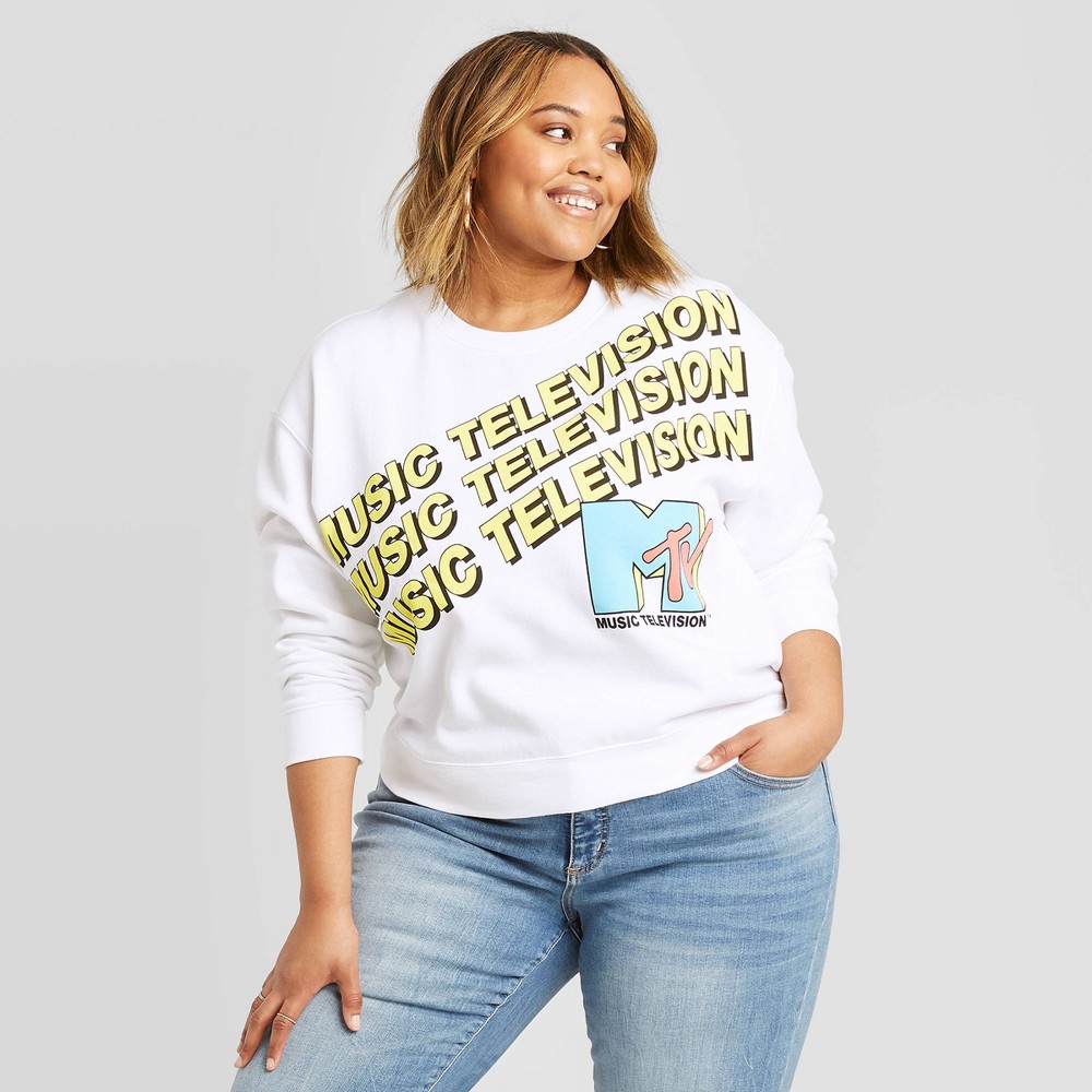 Women's MTV Music Television Sweatshirt (Juniors') - White 2X was $19.99 now $11.99 (40.0% off)
