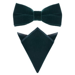 INSPIRE CHIC Men's Velvet Solid Color Adjustable Pre-Tied Bow Tie Pocket Square Set 2 Pcs - 1 of 4