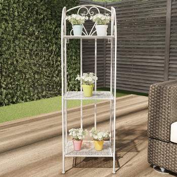 Nature Spring 3-Tier Folding Wrought Iron Plant Stand Vertical Shelf Indoor/Outdoor Home and Garden Display